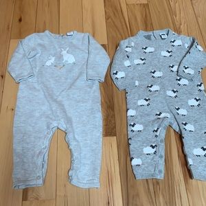 Pair of Janie and Jack soft sweater rompers